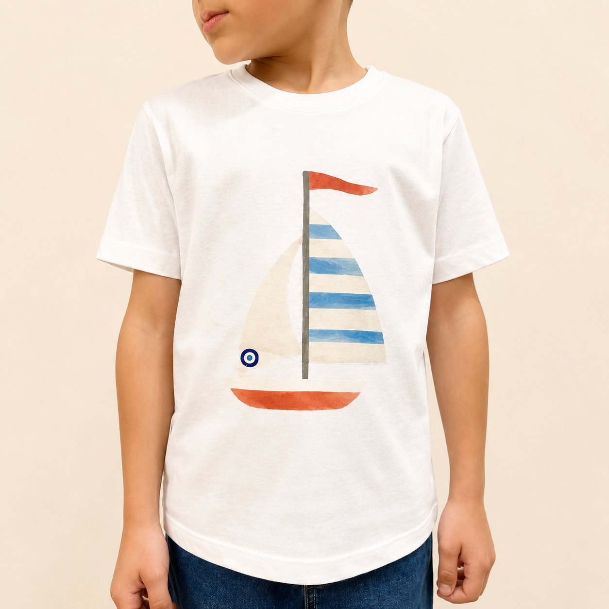 Sail Boat Boys Tee White