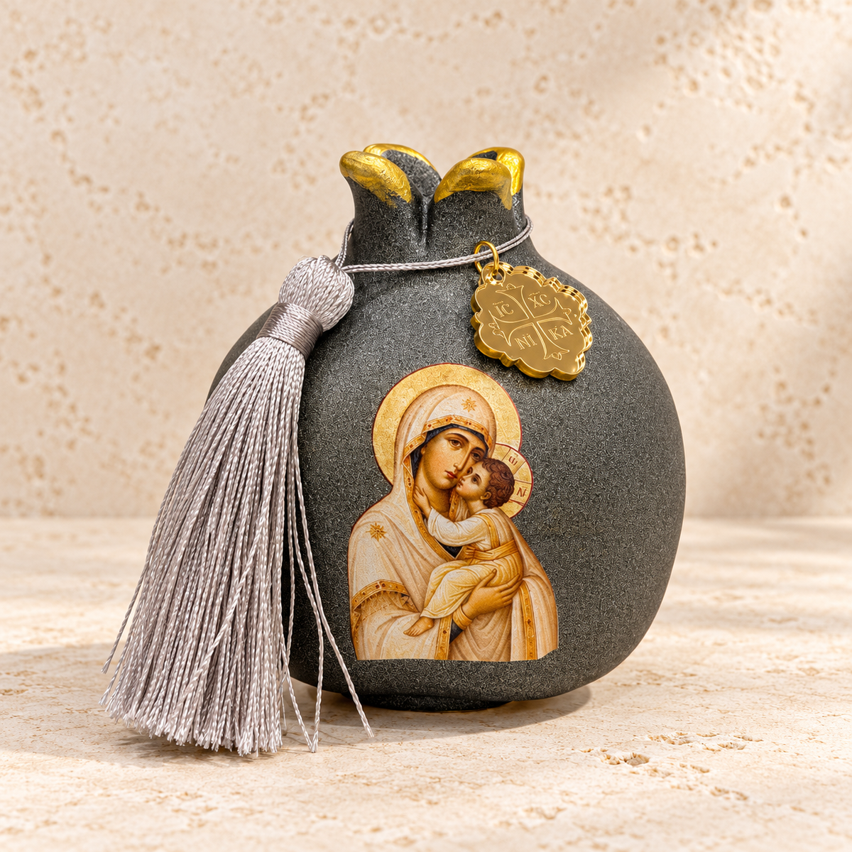 Silver Icon Pomegranate – Mary and Jesus