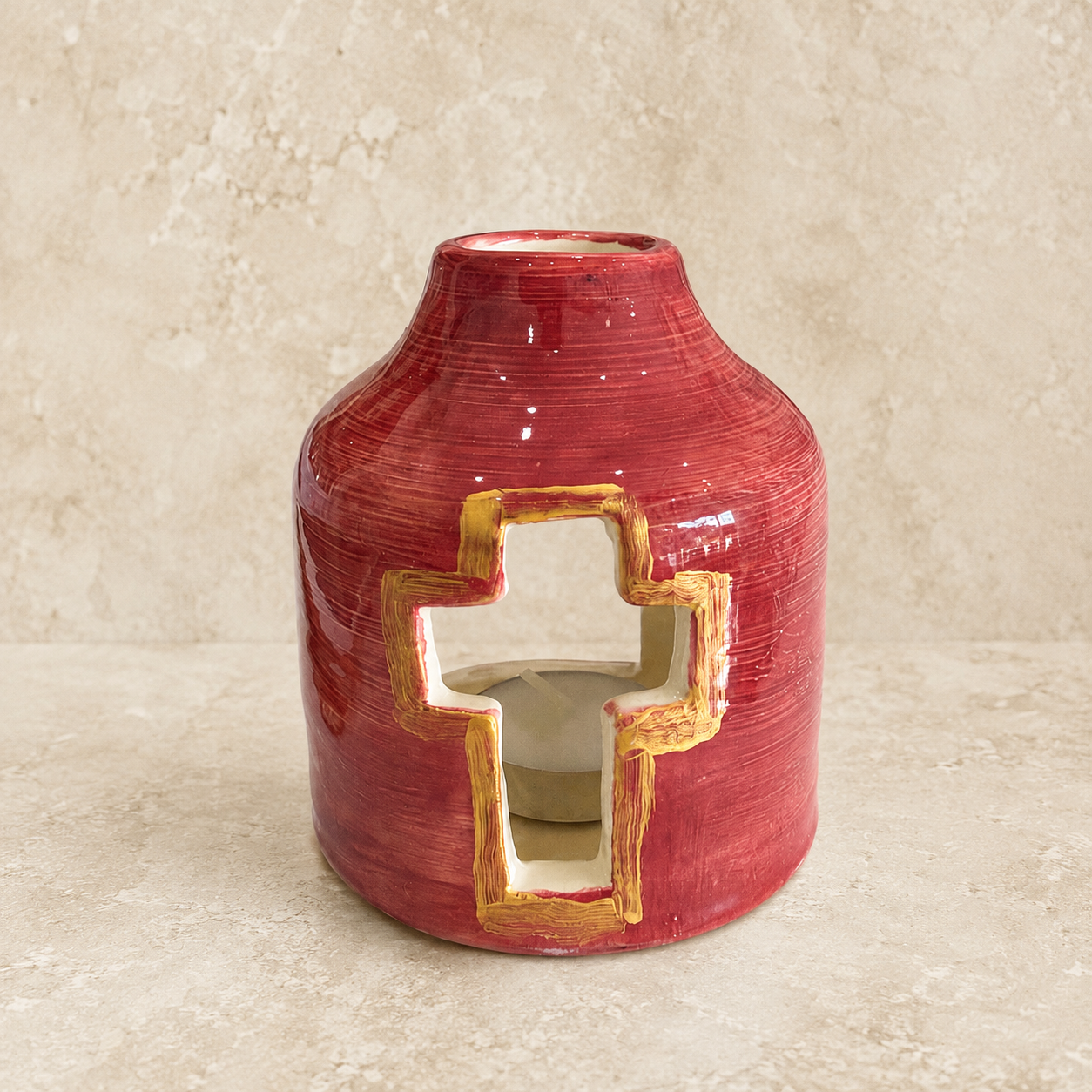 Small Ceramic Tea Light Deep Red