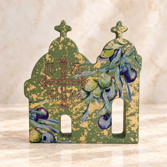 Wooden Church Icon Nika with Olives