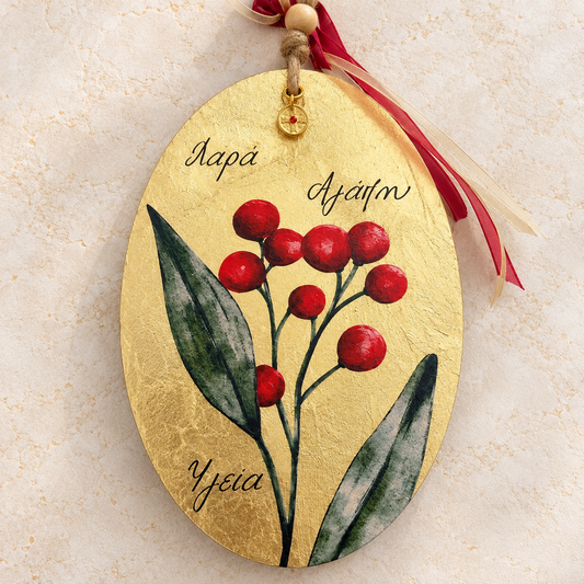 18K Gold-Painted Ceramic Christmas Ornament – Joy, Love & Health