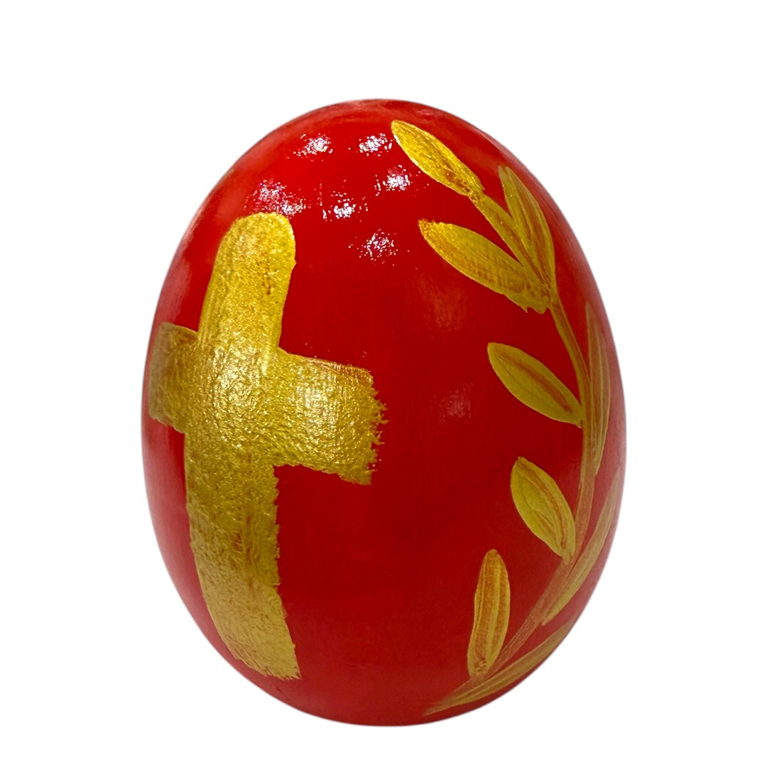 Hand-Painted Gold Cross & Wreath Ceramic Egg