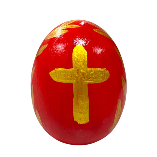 Hand-Painted Gold Cross & Wreath Ceramic Egg