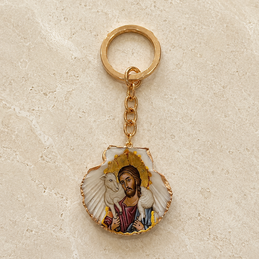 Jesus The Good Shepherd Seashell Keyring