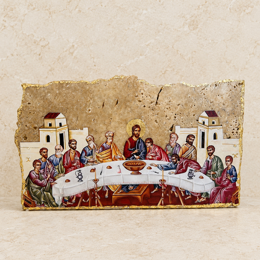 Large Last Supper Icon on Travertine Stone