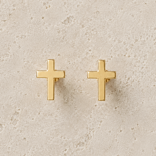 Cross Gold Stud Earrings