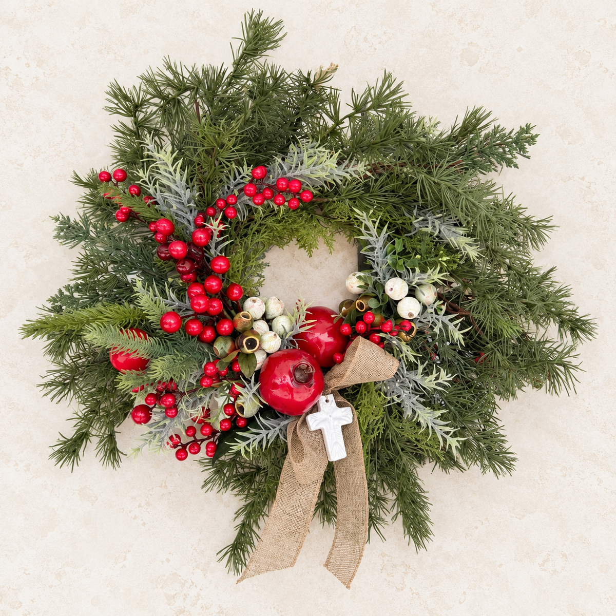 Handcrafted Red Pomegranate Christmas Wreath