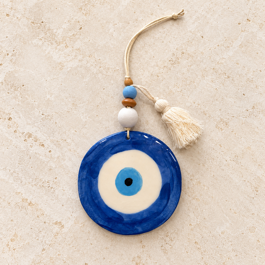 Large Hand-Painted Ceramic Evil Eye Ornament
