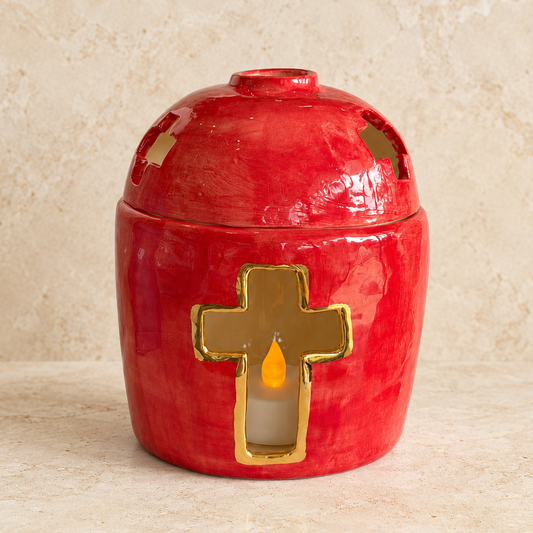 Red Ceramic Cross Tea Light Holder
