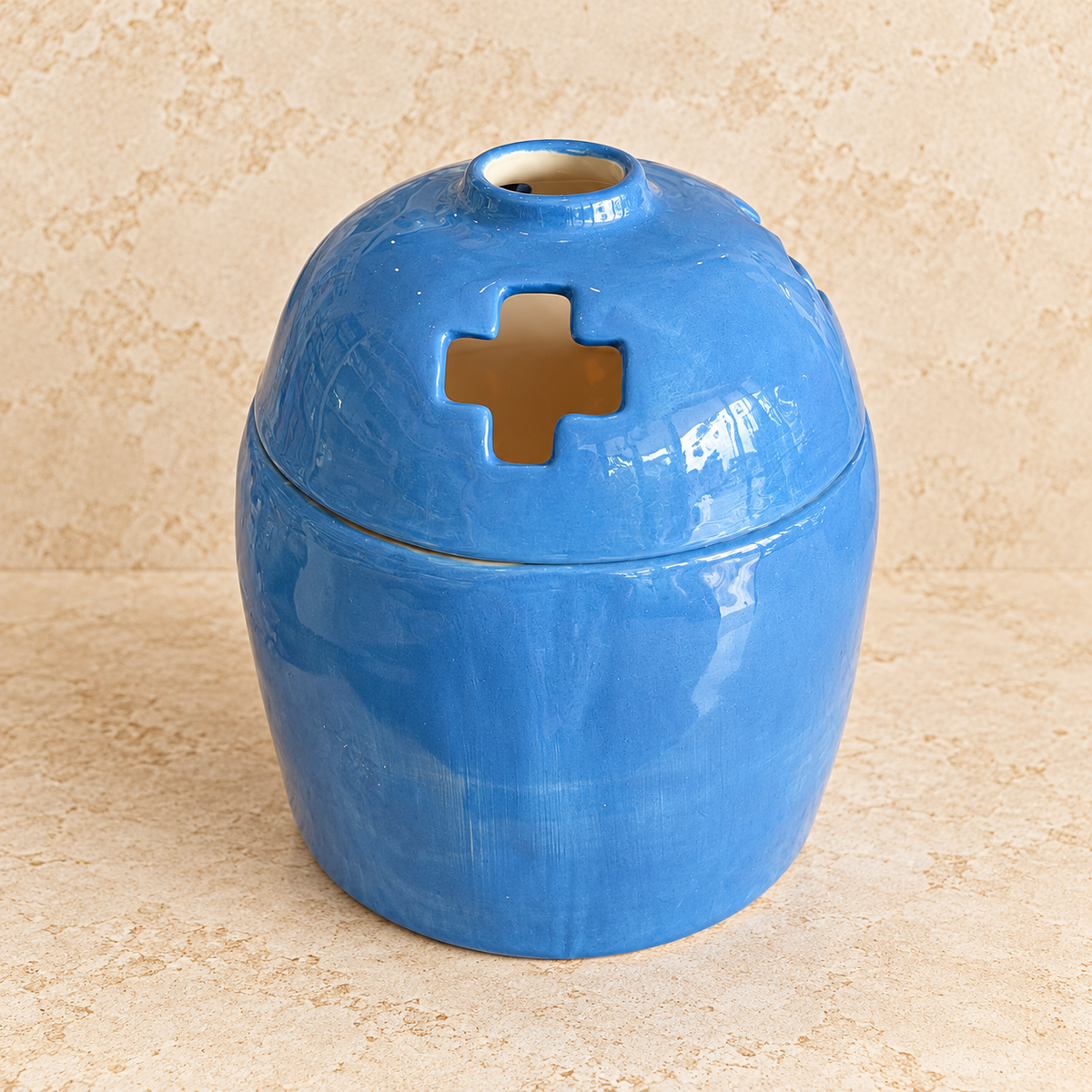 Blue Ceramic Cross Tea Light Holder