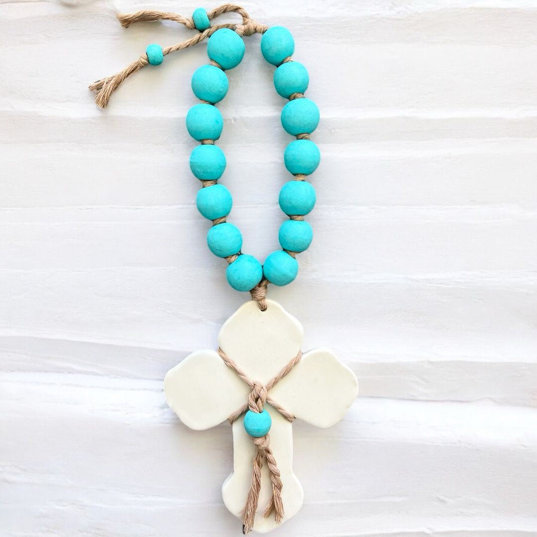 Turquoise Blue Beaded Ceramic Cross