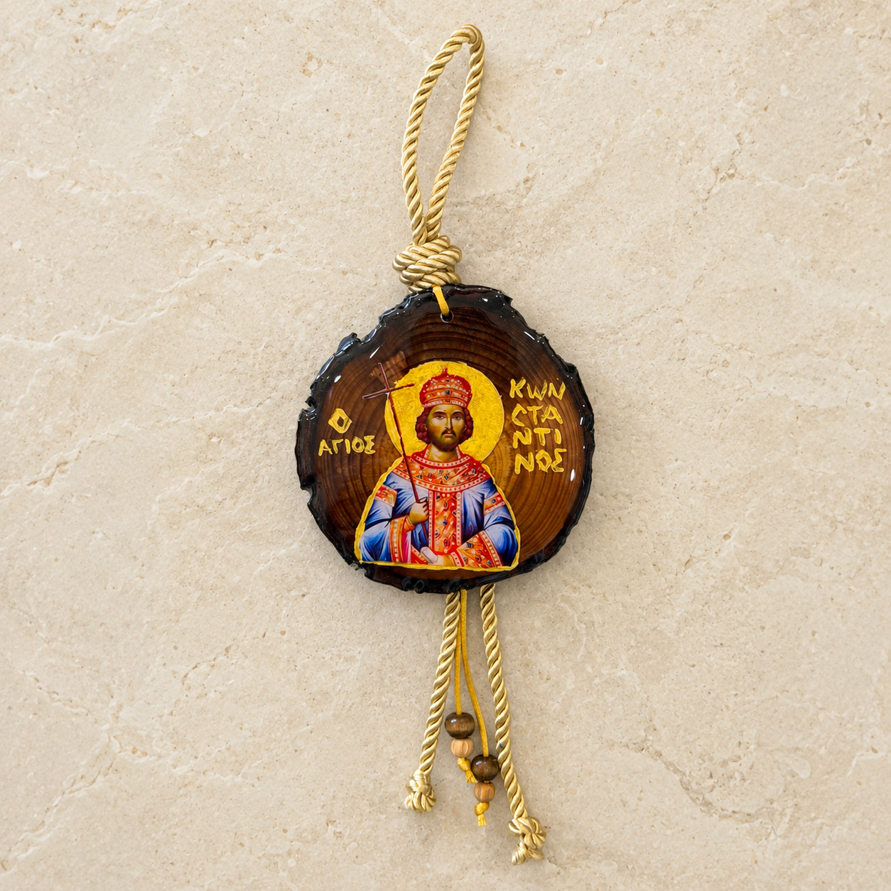 Saint Konstantinos Wooden Icon Ornament