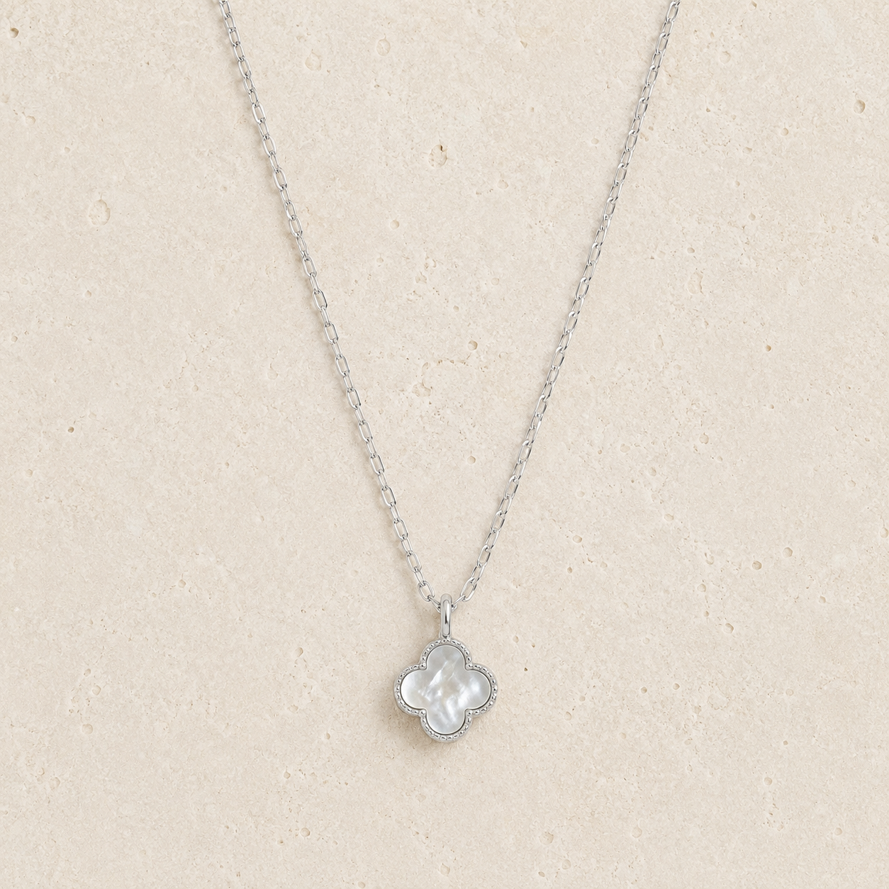 Mother Of Pearl Clover Silver Necklace