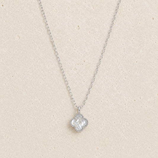 Mother Of Pearl Clover Silver Necklace