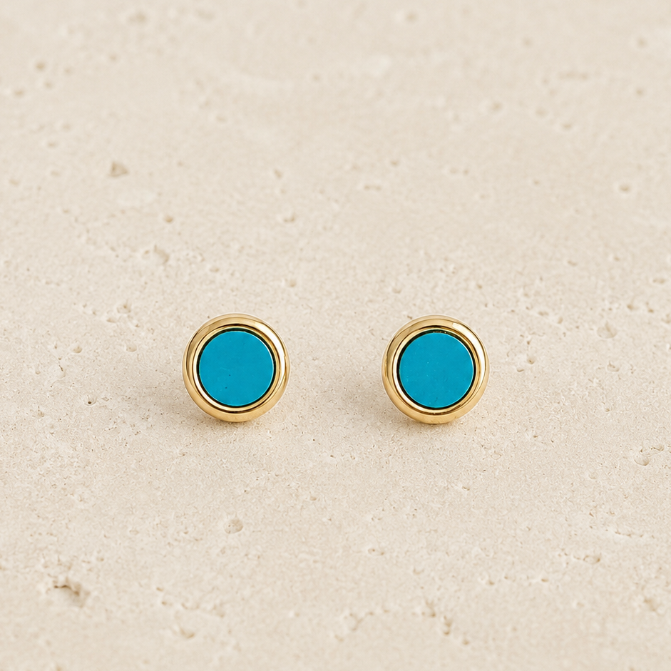 Turquoise Stud Gold Earrings