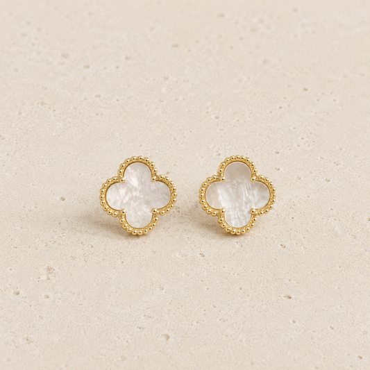 Mother Of Pearl Clover Gold Earrings