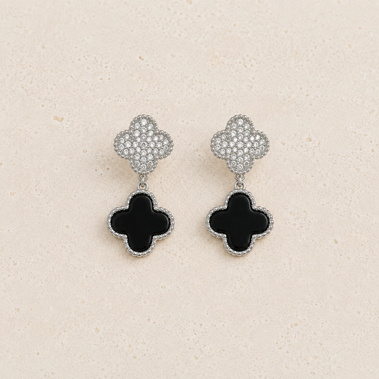 Black Clover Drop Stainless Steel Earrings