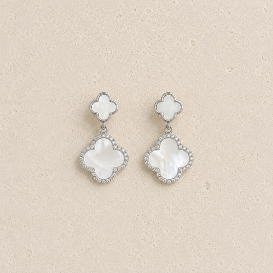 Mother Of Pearl Clover Drop Stainless Steel Earrings