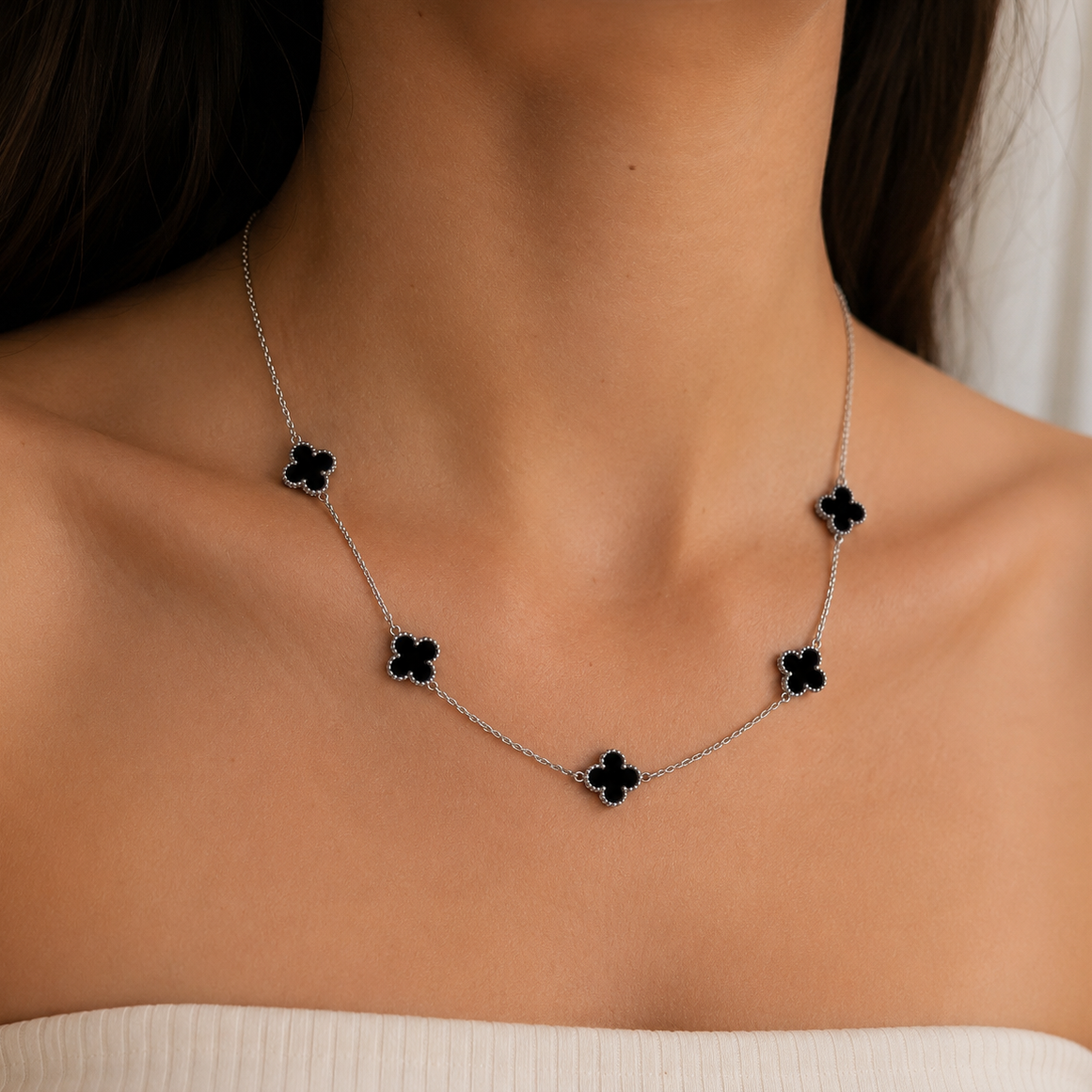 Black Five Clover Stainless Steel Necklace