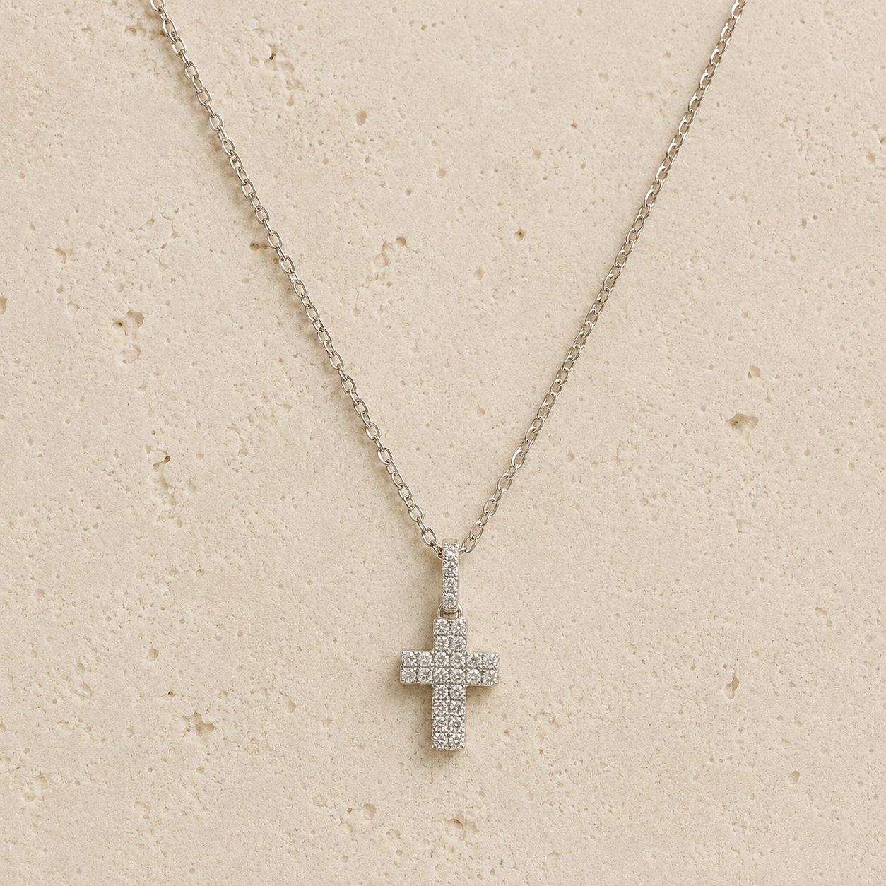 Cubic Zirconia Cross Sterling Silver Necklace