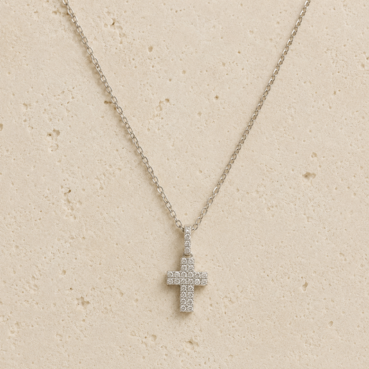 Cubic Zirconia Cross Sterling Silver Necklace