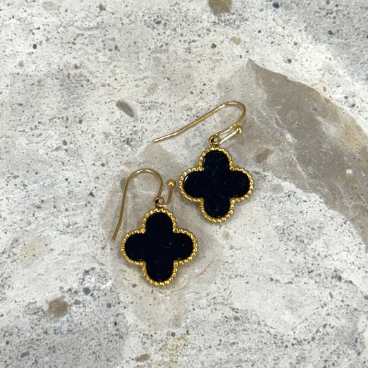 Gold & Black Clover Earrings Stainless Steel