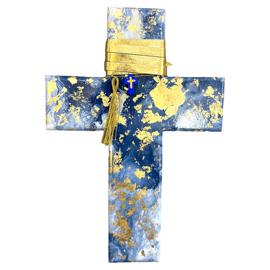 Gold Leaf Blue Timber Cross