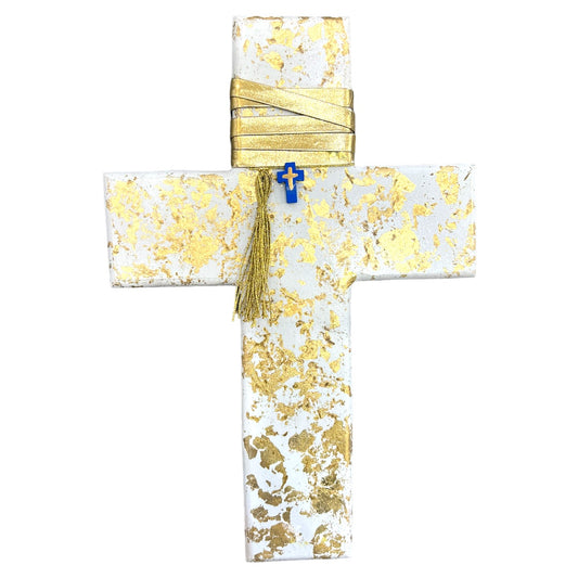 Gold Leaf White Timber Cross