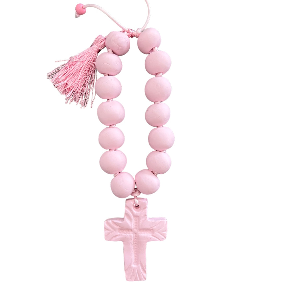 Baby Pink Clay Beaded Cross