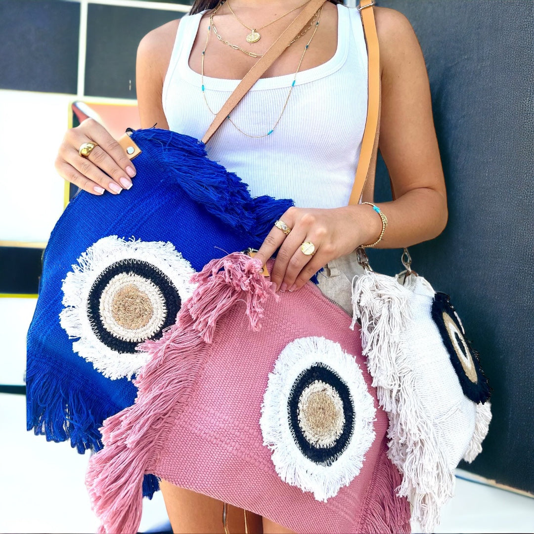 Handmade Boho Eye Cross Body Bag - Blue