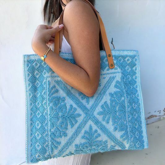 Handmade Greek Designer Tote Bag - Blue