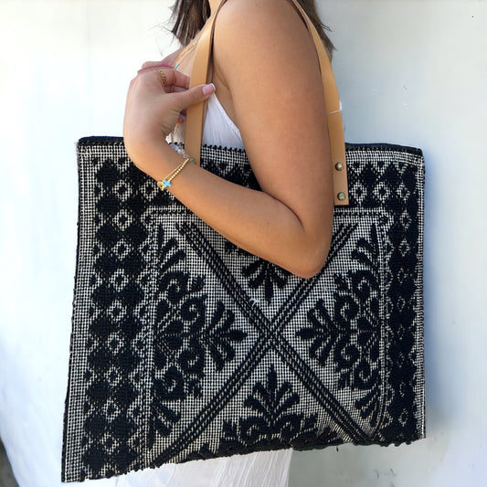 Handmade Greek Designer Tote Bag - Black