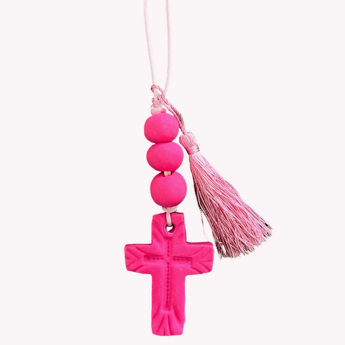 Hot Pink Clay Cross Ornament