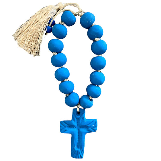 Blue Beaded Clay Cross