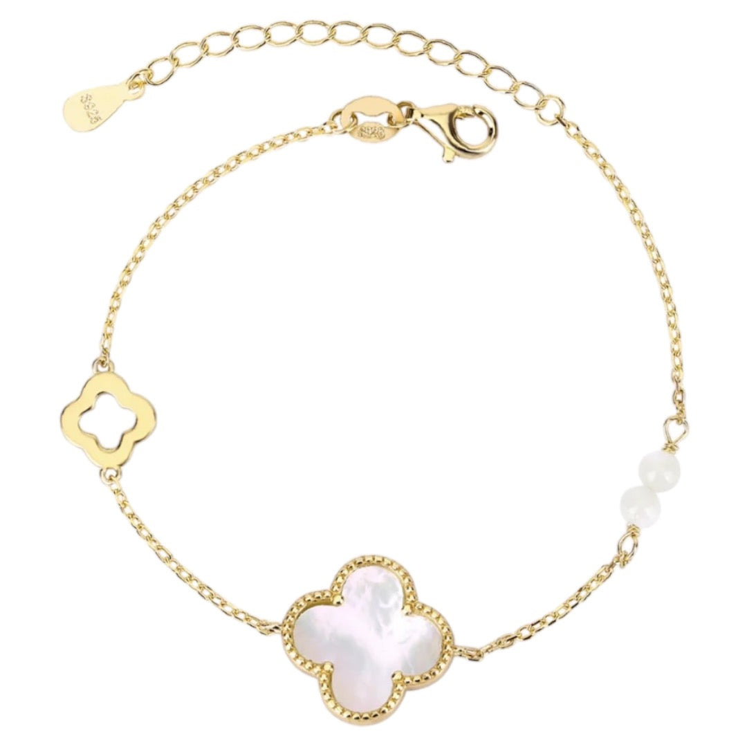 Kara Mother Of Pearl Clover Gold Bracelet