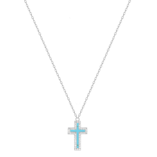 Turquoise Cross Necklace Silver