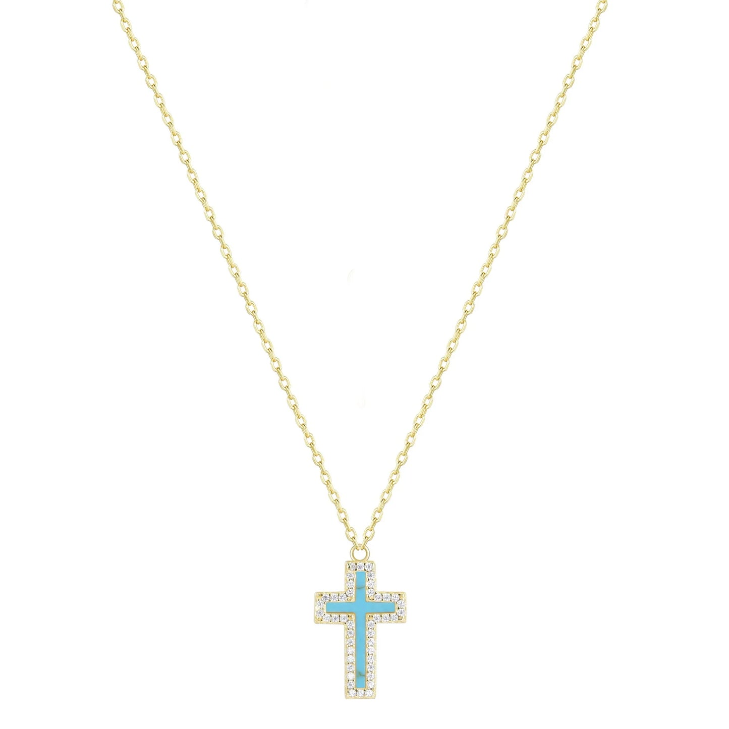 Turquoise Cross Necklace Gold