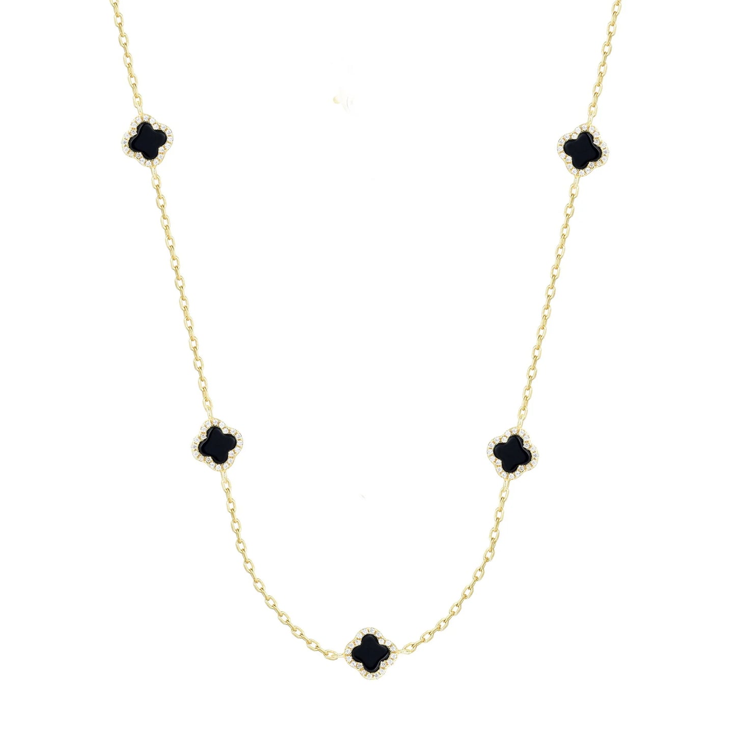 Black Five Clover Necklace Gold