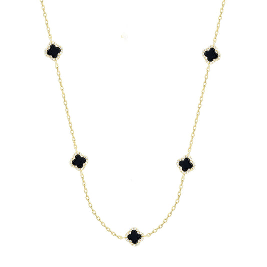 Black Five Clover Necklace Gold