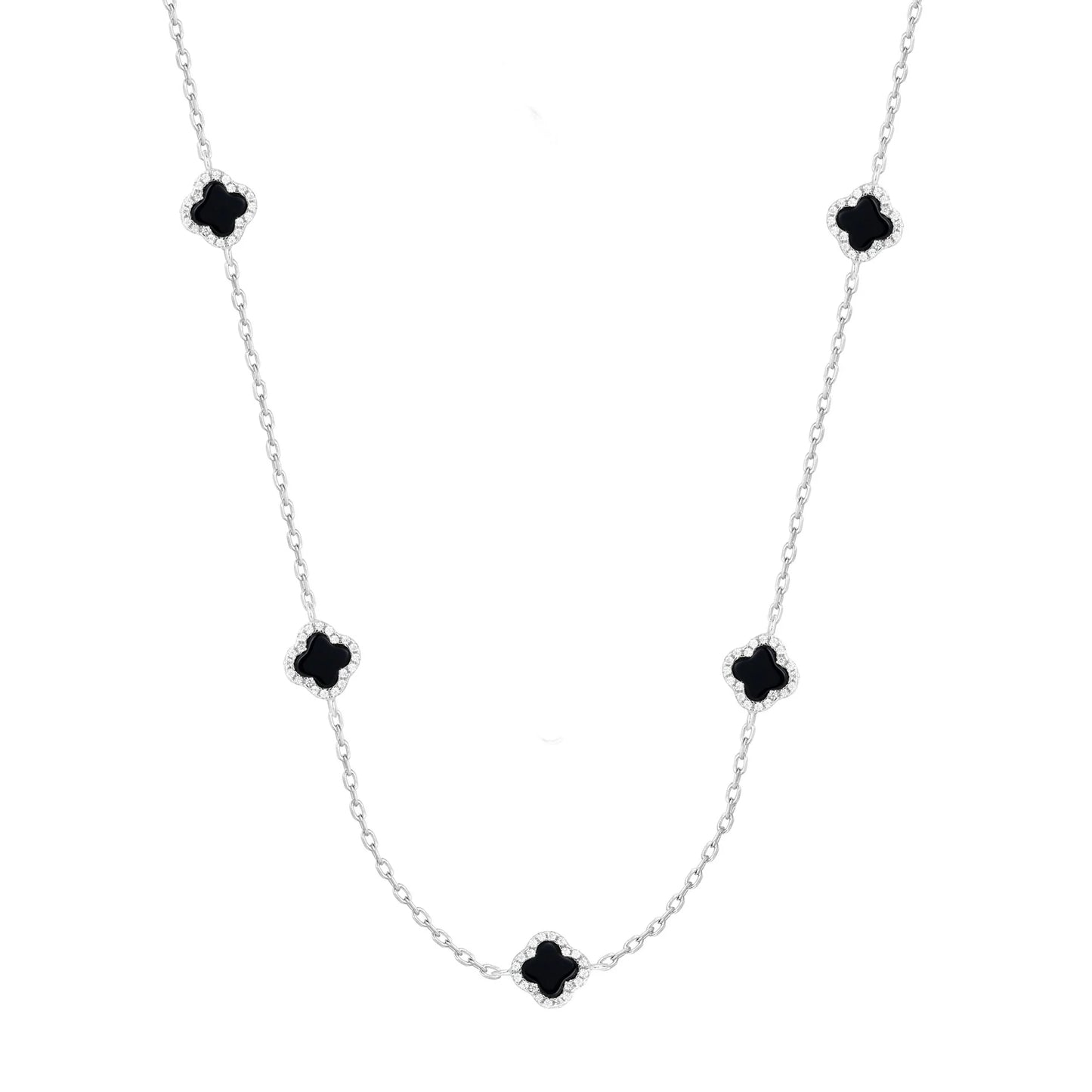 Black Five Clover Necklace Silver