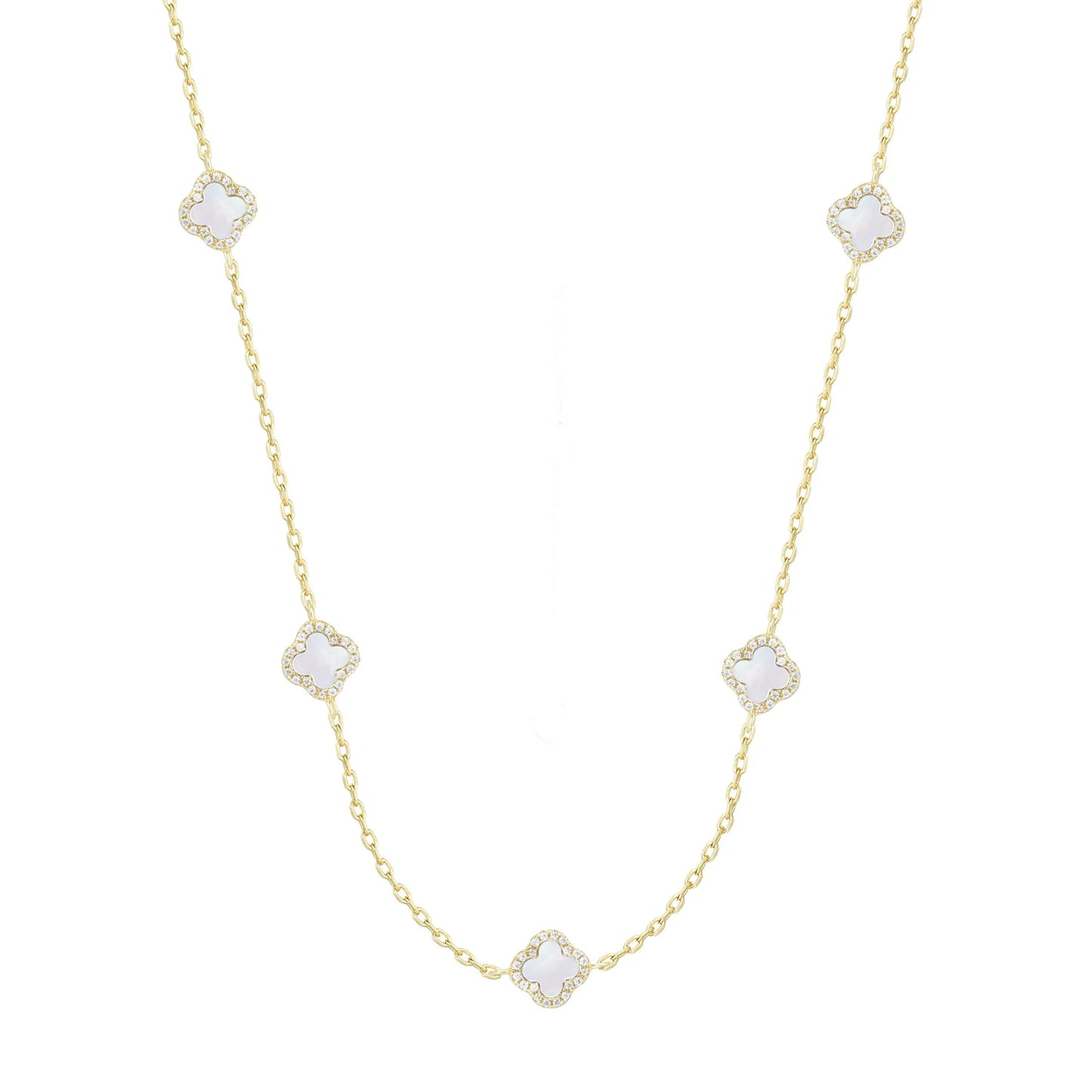 Mother Of Pearl Five Clover Necklace Gold