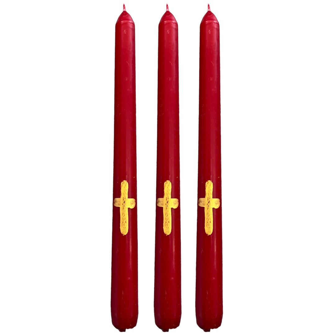 Deep Red Scented Candle & Hand Painted Cross