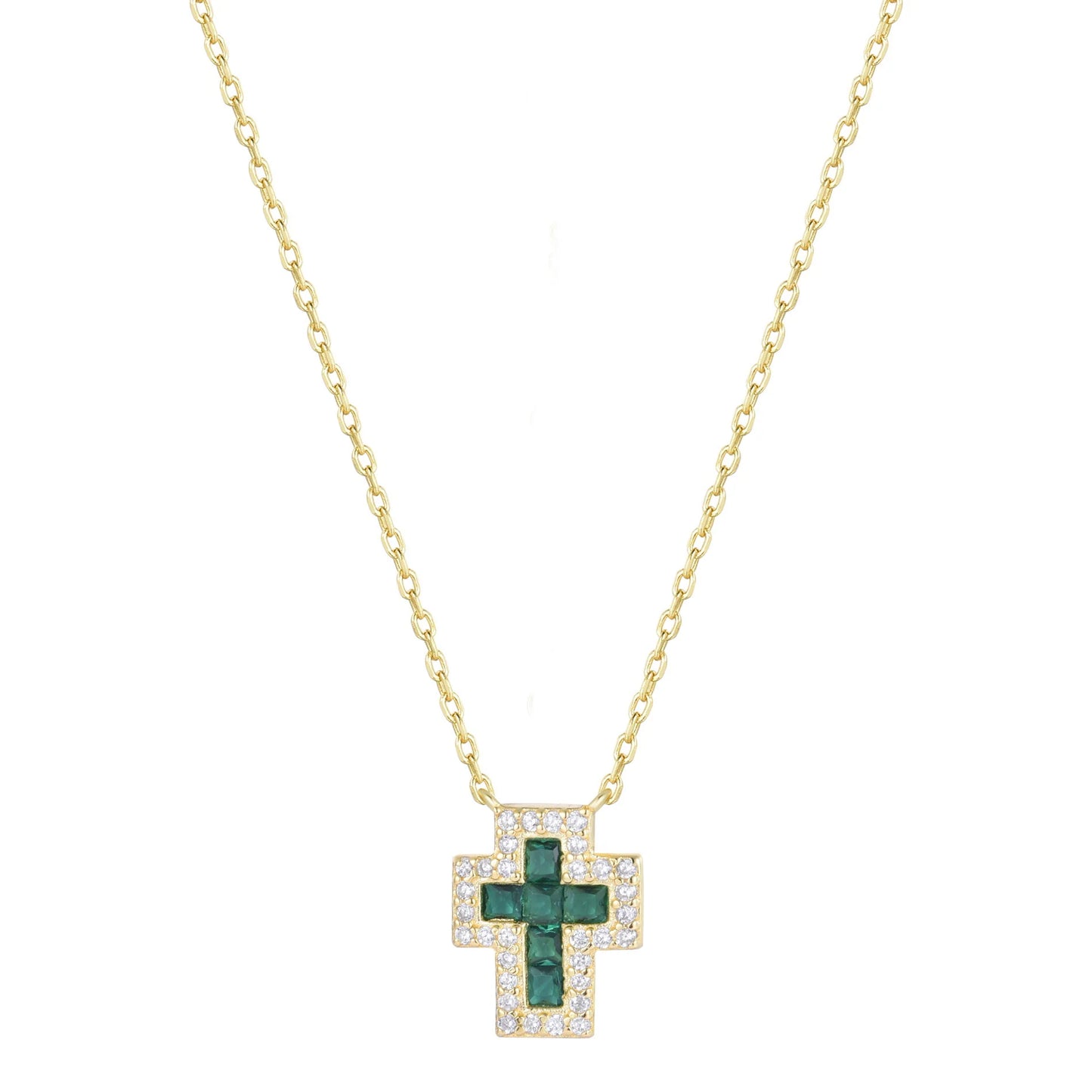 Emerald Cross Gold Necklace