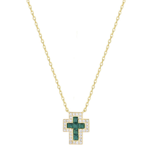 Emerald Cross Gold Necklace