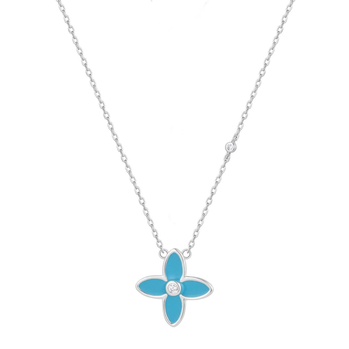 Blue Flower Silver Necklace