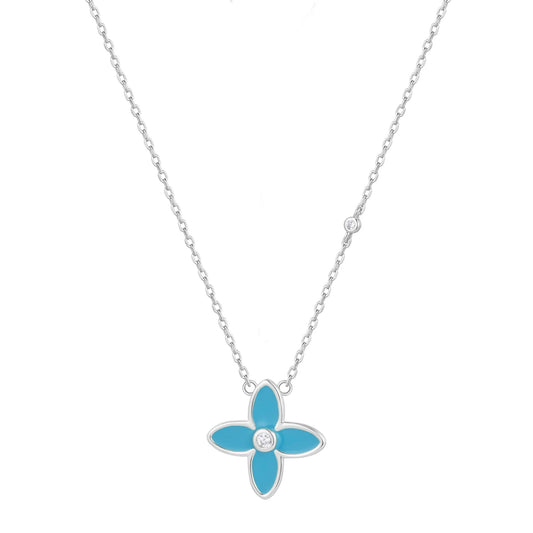 Blue Flower Silver Necklace