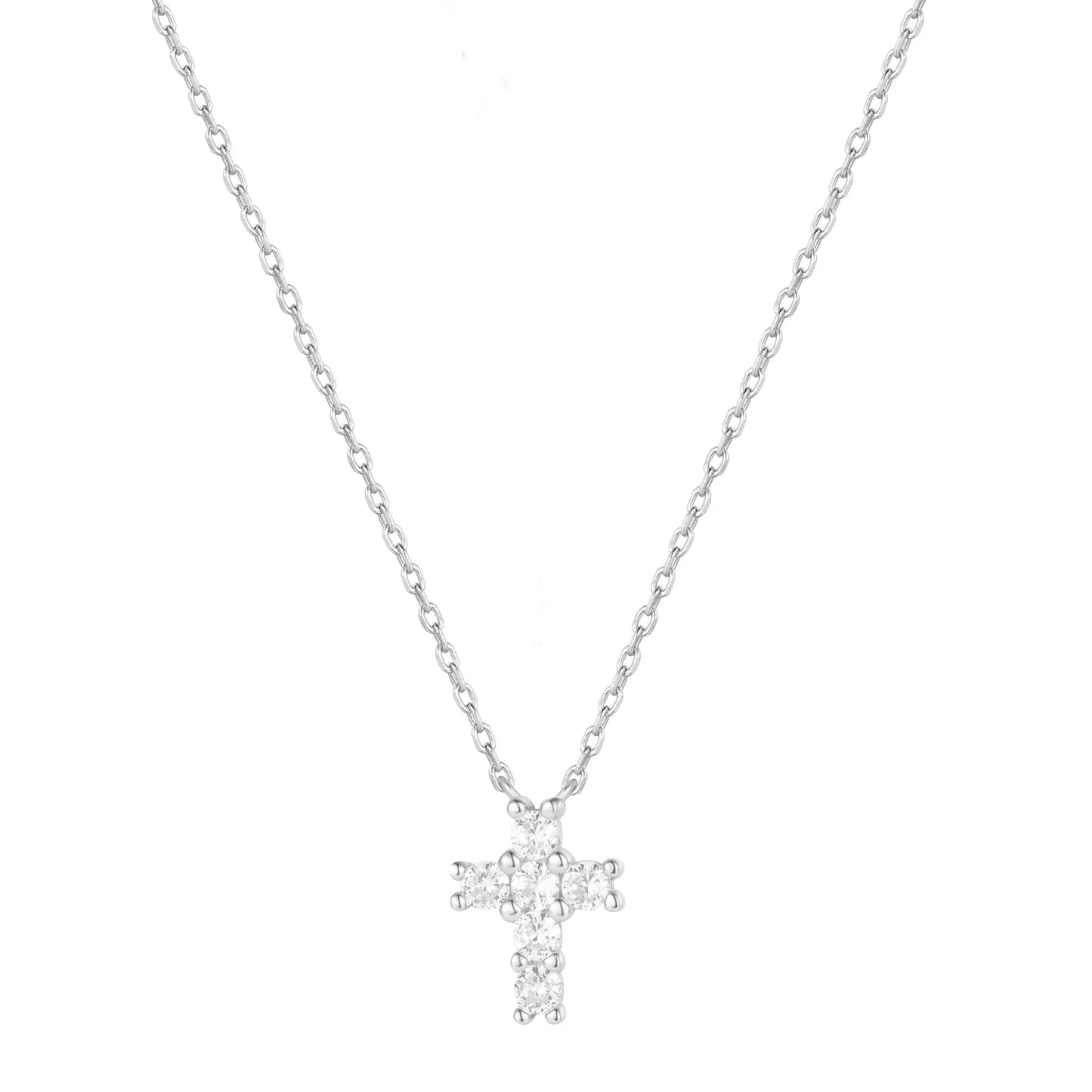 Crystal Cross Necklace Silver