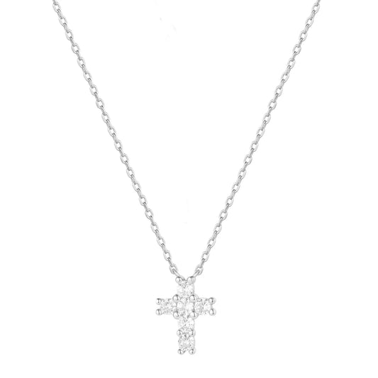 Crystal Cross Necklace Silver