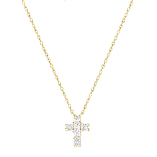 Crystal Cross Necklace Gold