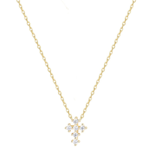 Crystal Mini Cross Gold Necklace